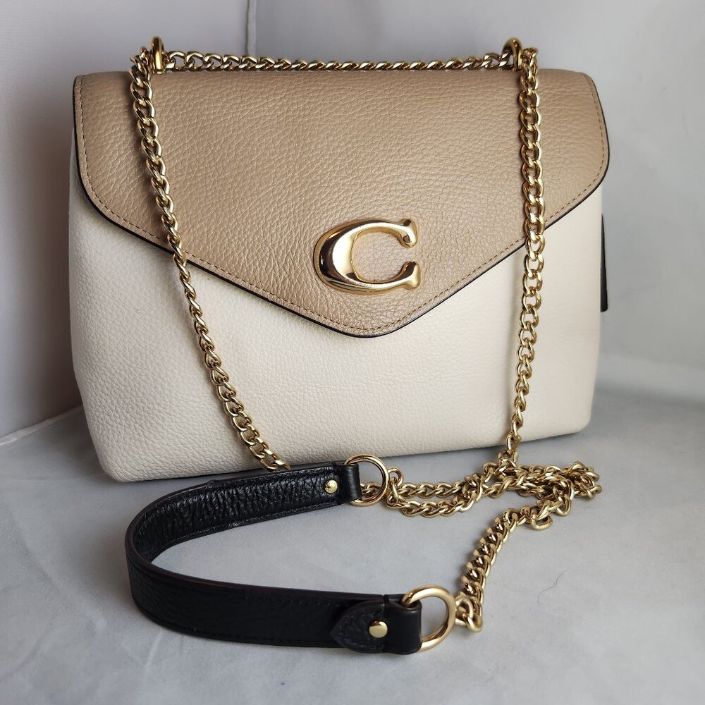 COACH Tammie colorblock shoulder bag crossbody cream and tan with black accent